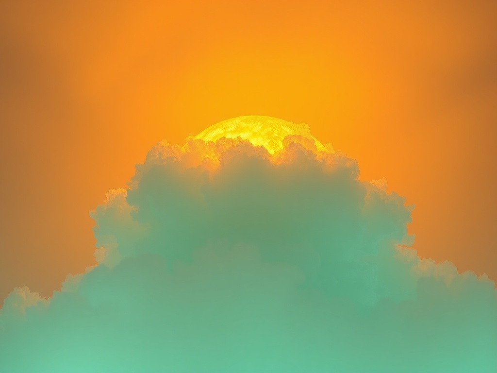 Солнце поднимается за облаками, создавая уютное сочетание оранжевых и голубых оттенков.